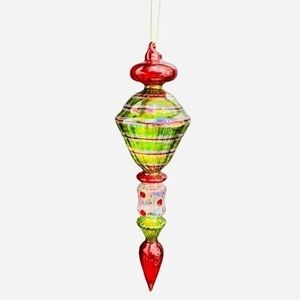 Vintage Italian Art Deco Green Red Spiral Glass Christmas Ornament 10" Jumbo NIB